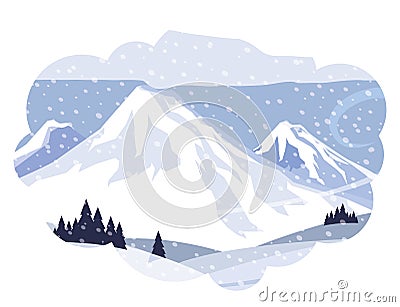 Mountains with forest pines snowscape scene Vector Illustration