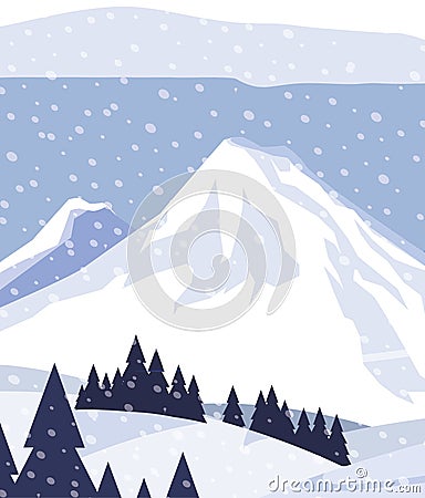 Mountains with forest pines snowscape scene Vector Illustration