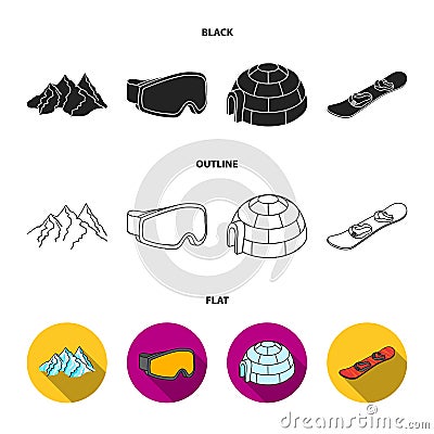 Mountains, goggles, an igloo, a snowboard. Ski resort set collection icons in black,flat,outline style vector symbol Vector Illustration