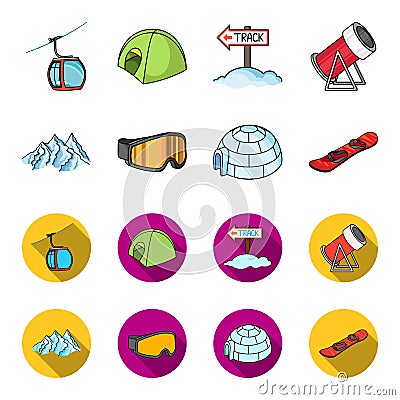 Mountains, goggles, an igloo, a snowboard. Ski resort set collection icons in cartoon,flat style vector symbol stock Vector Illustration