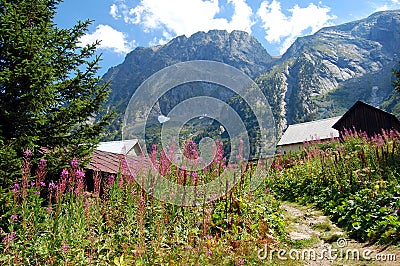 Mountains houses in the French Alps Stock Photo
