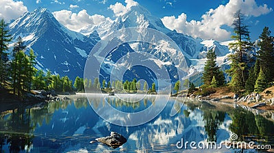 Mountains and lake in the morning light Stock Photo