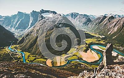 Mountains Landscape aerial view valley and river Stock Photo
