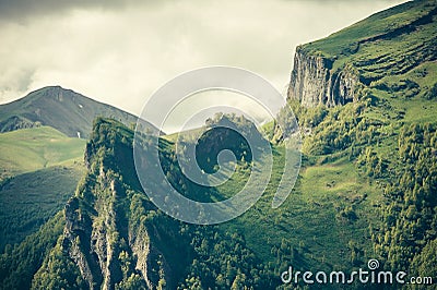 Mountains Landscape moody weather clouds Summer Stock Photo