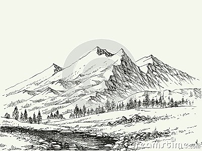 Mountains landscape sketch Vector Illustration