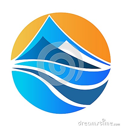 Mountains landscape and sun logo Vector Illustration
