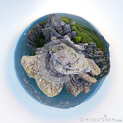 Mountains. Little planet panorama. Stock Photo