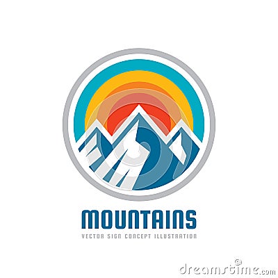 Mountains - logo template illustration. Outdoor adventure creative badge sign. Graphic design element Cartoon Illustration