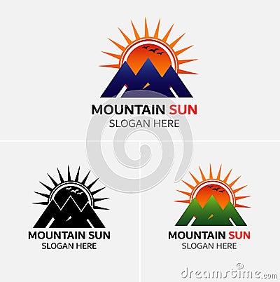 Mountains logo vector with sun icons Vector Illustration