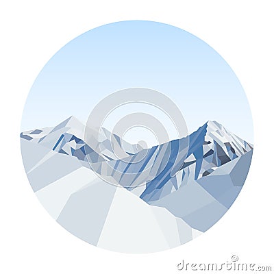 Day mountains low poly vector in a circle Vector Illustration