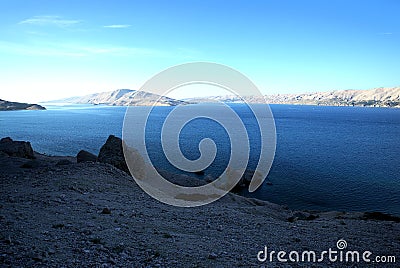 Mountains on Pag Island and the view on Adriatic Sea Stock Photo