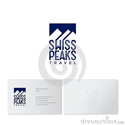 Mountains peaks and letters. Swiss Tours Company logo. Emblem for alpinism. Vector Illustration