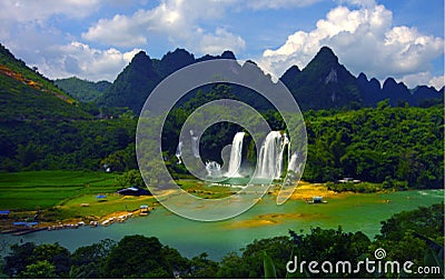 Mountains, rivers, waterfalls, forests, the breath of spring Stock Photo