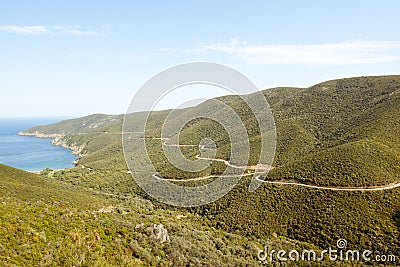 Mountains, roads and sea Stock Photo