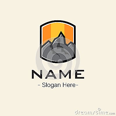 Mountains rock logo design vector template orange grey yellow Stock Photo