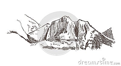 Mountains rock view vector sketch landscape line illustration skyline Cartoon Illustration