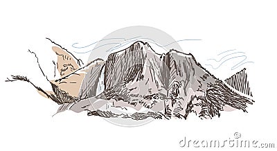 Mountains rock view vector sketch landscape line illustration skyline Cartoon Illustration