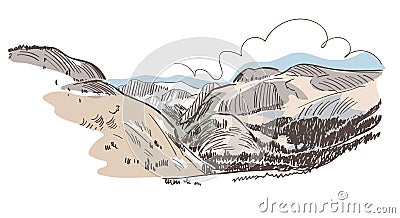 Mountains rock view vector sketch landscape line illustration skyline Cartoon Illustration