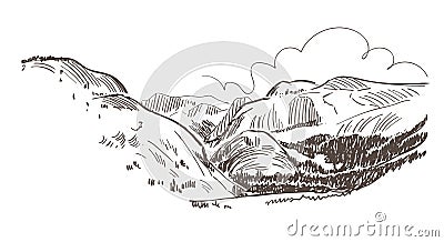 Mountains rock view vector sketch landscape line illustration skyline Cartoon Illustration