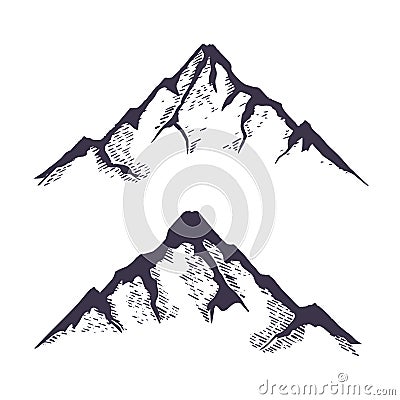 Mountains set. Hand drawn rocky peaks. Vector Vector Illustration