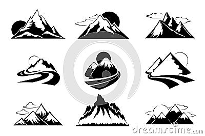 Mountains silhouettes vector illustration. Mountain set for outdoor leisure hiking travel Vector Illustration