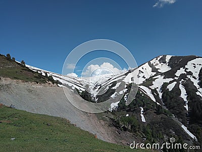 Mountains with snow view of Sinthan Top Hill Station Stock Photo