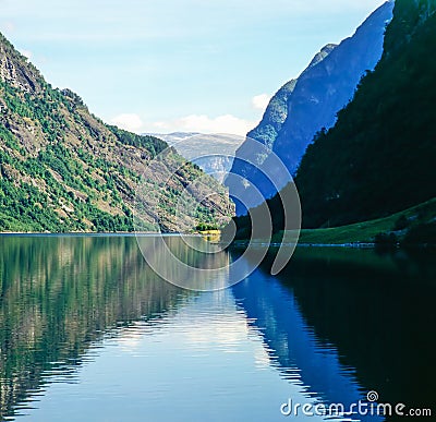 Sogne Fjord with mountains in Norway Stock Photo