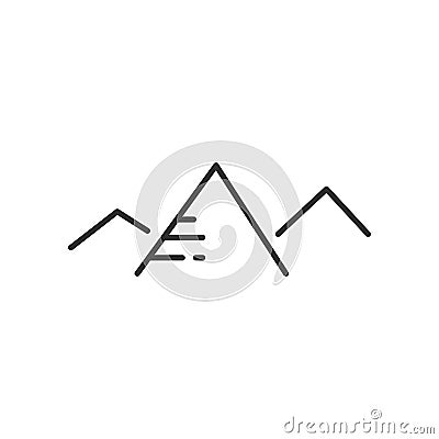 Mountains and sun flat linear icon in black and white colors. Line vector icon for websites and mobile minimalistic flat design Stock Photo