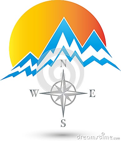 Mountains and sun, Sport and Tourism Logo Stock Photo