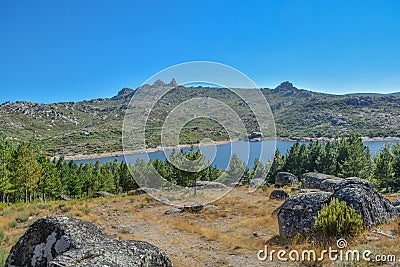 Mountains top view with a lake on Portugal Stock Photo