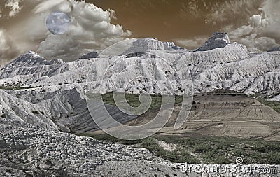 Mountains of Ustyurt in gray tones Stock Photo