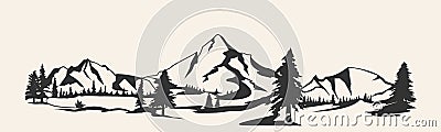 Mountains vector.Mountain range silhouette isolated. Mountain vector illustration Cartoon Illustration