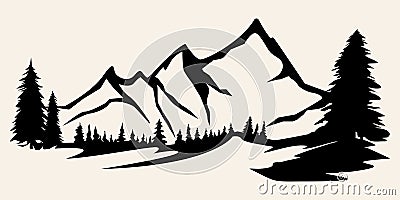 Mountains vector.Mountain range silhouette isolated vector illustration Cartoon Illustration