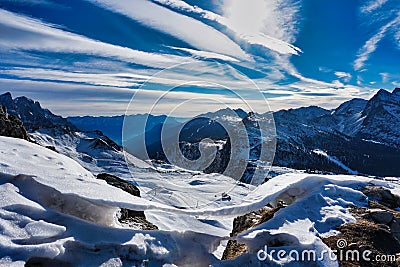 mountains in winter landscape view snow ice Stock Photo
