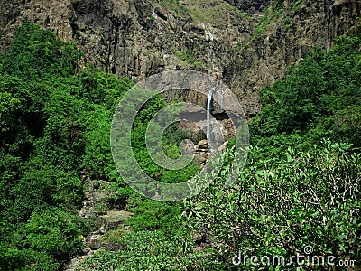 Mountainside waterfall Stock Photo