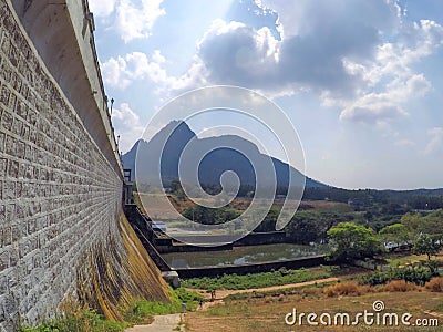 Mountan landscape with water reservoir Stock Photo