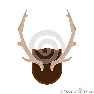 Mounted antlers horn wildlife hunt deer rack vector icon. Interior wall trophy animal silhouette skull bone. Flat design isolated Vector Illustration