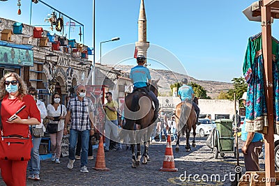 Mounted gendarmerie on the streets of Uchisar, Turkey Editorial Stock Photo