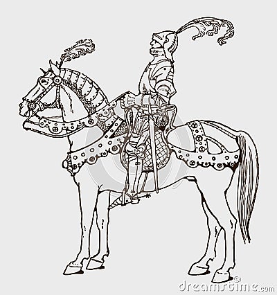 Mounted knight from 15th century Vector Illustration