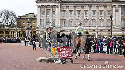 Mounted Police and soldiers at Buckingham Palace Editorial Stock Photo