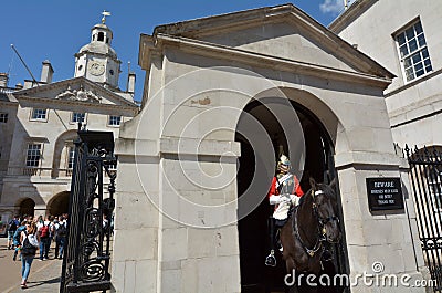 Mounted trooper of the Household Cavalry on duty at Horse Guards Editorial Stock Photo