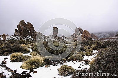 Mountin landscap on Teneriffa with snow Stock Photo