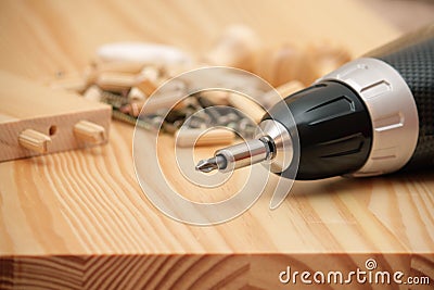 Mounting furniture with screwdriver Stock Photo