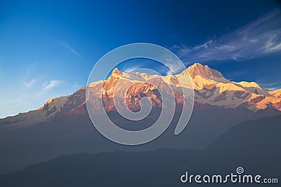 Mounts Annapurna II and IV at Dusk, Nepal Stock Photo