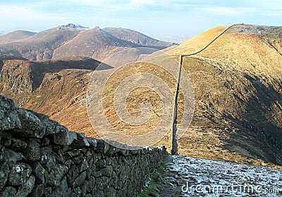 Mourne Wall Between Slieve Donard and Slieve Commedagh, Northern Ireland Stock Photo