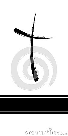 Mourning Card Black Cross Brush Stroke Ribbon Vector Illustration