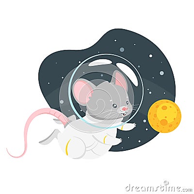 Mouse astronaut flat vector illustration Vector Illustration
