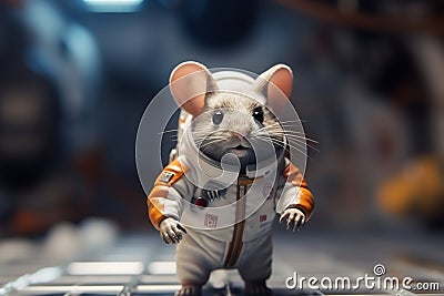 Mouse astronaut in a space suit. Mouse with black eyes, nice, sweet animal, small nose. Colorful. Photo realistic Stock Photo