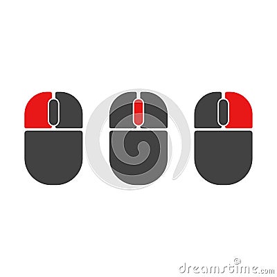 Mouse buttons click isolated vector icons set. Computer mouse buttons indication left click, scroll, right click Vector Illustration