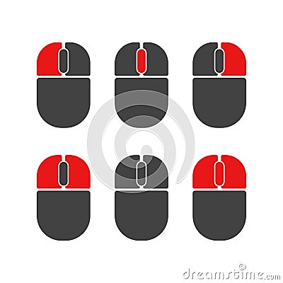 Mouse buttons click isolated vector icons set. Computer mouse buttons left click, scroll, right click, both Vector Illustration